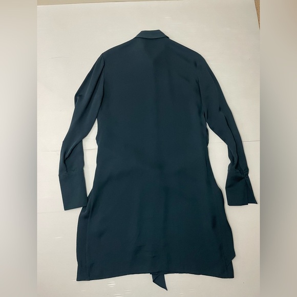 Theory Talbilla Knotted Silk Crepe De Chine Shirt Dress Deep Blue Green Sz 0 - Picture 9 of 11